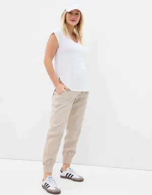 Maternity Full Panel Ribbed Joggers beige