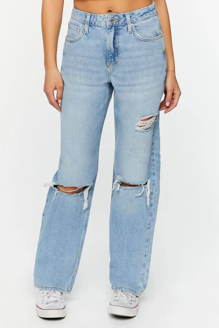 Forever 21 Forever 21 90s Fit Destroyed High Rise Jeans Light Denim. 1