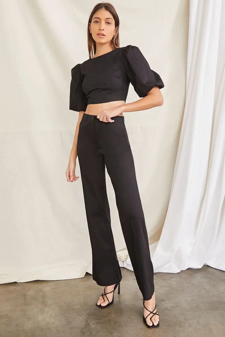 Forever 21 Forever 21 Puff Sleeve Crop Top &amp; Pants Set Black. 1