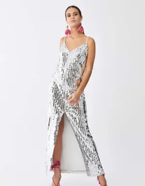 Sultry Silver Sequined Gown - 2 / SILVER