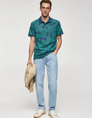 Tropical print cotton polo shirt
