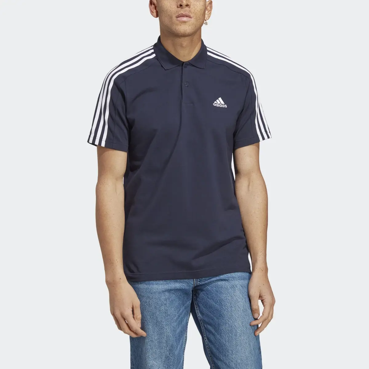 Adidas Essentials Piqué Embroidered Small Logo 3-Stripes Polo Shirt. 1