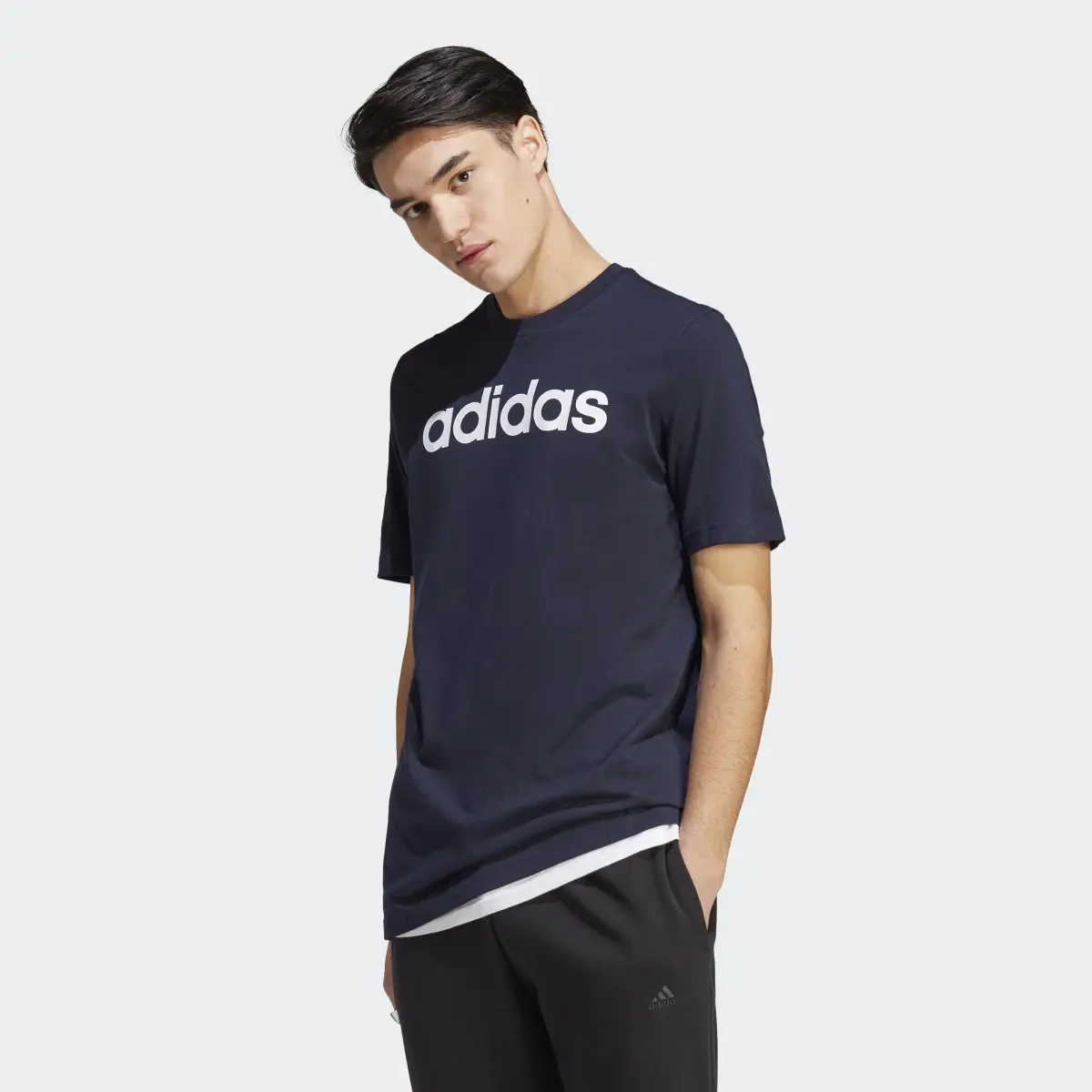 Adidas Essentials Single Jersey Linear Embroidered Logo T-Shirt. 2