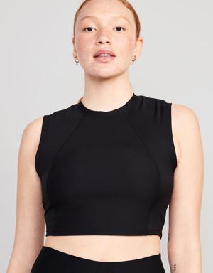 PowerSoft Sleeveless Rib-Knit Cropped T-Shirt for Women black