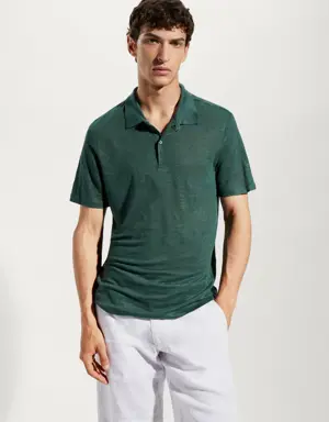 Slim fit 100% linen polo shirt