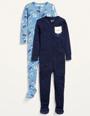 Unisex 2-Way-Zip Snug-Fit Printed Pajama One-Piece 2-Pack for Toddler & Baby white