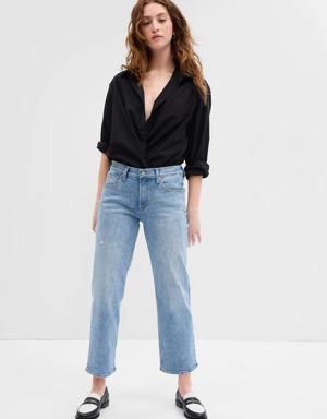 Low Rise Distressed Straight Crop Washwell™ Jean Pantolon