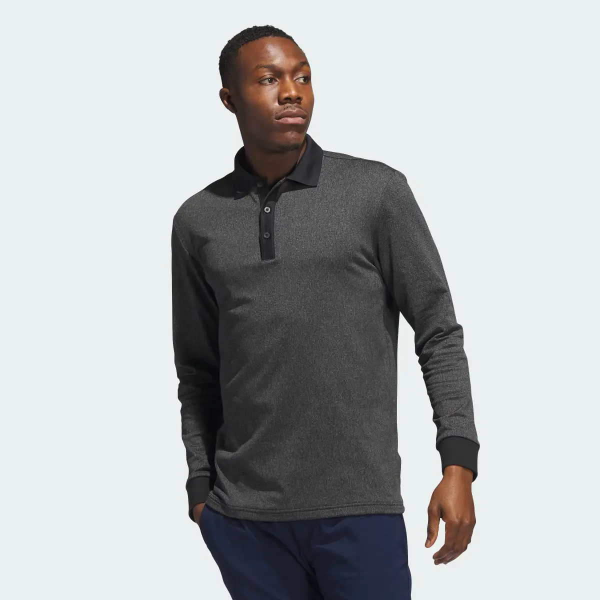 Adidas Essentials Heathered Long Sleeve Polo Shirt. 1