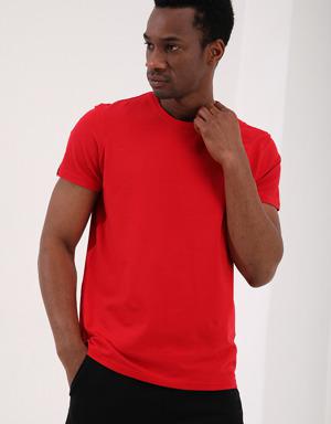 Kırmızı Basic Kısa Kol Standart Kalıp O Yaka Erkek T-Shirt - 87911