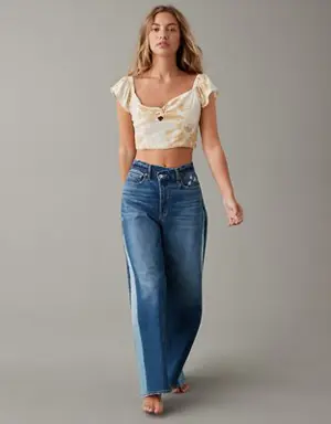 Cropped Twist-Front Flutter-Sleeve Top