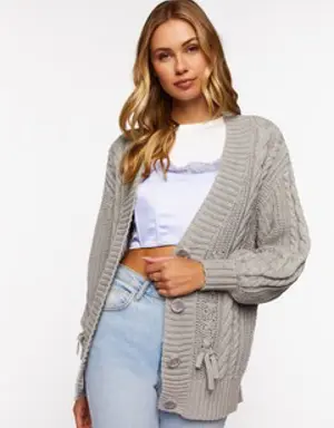 Forever 21 Cable Knit Cardigan Sweater Heather Grey