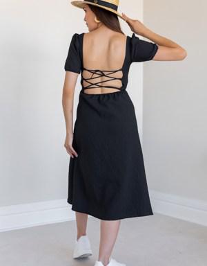 Deniz Butik Sırt Bağcıklı Gofre Elbise - SİYAH. 3 Deniz Butik Sırt Bağcıklı Gofre Elbise - SİYAH. 3
