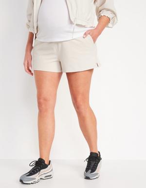 Maternity Rollover-Waist PowerSoft Shorts -- 3-inch inseam beige