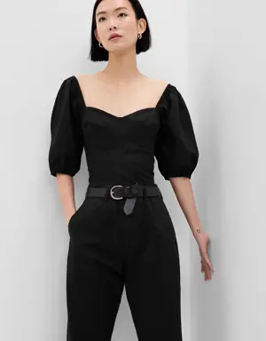 Puff Sleeve Sweetheart Crop Top black