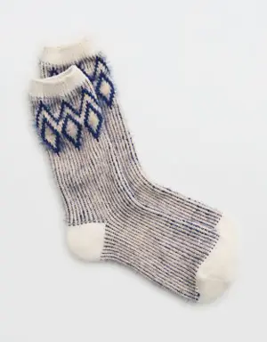 Fuzzy Fairisle Crew Socks