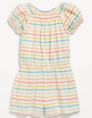Striped Puff-Sleeve Jersey-Knit Romper for Girls multi