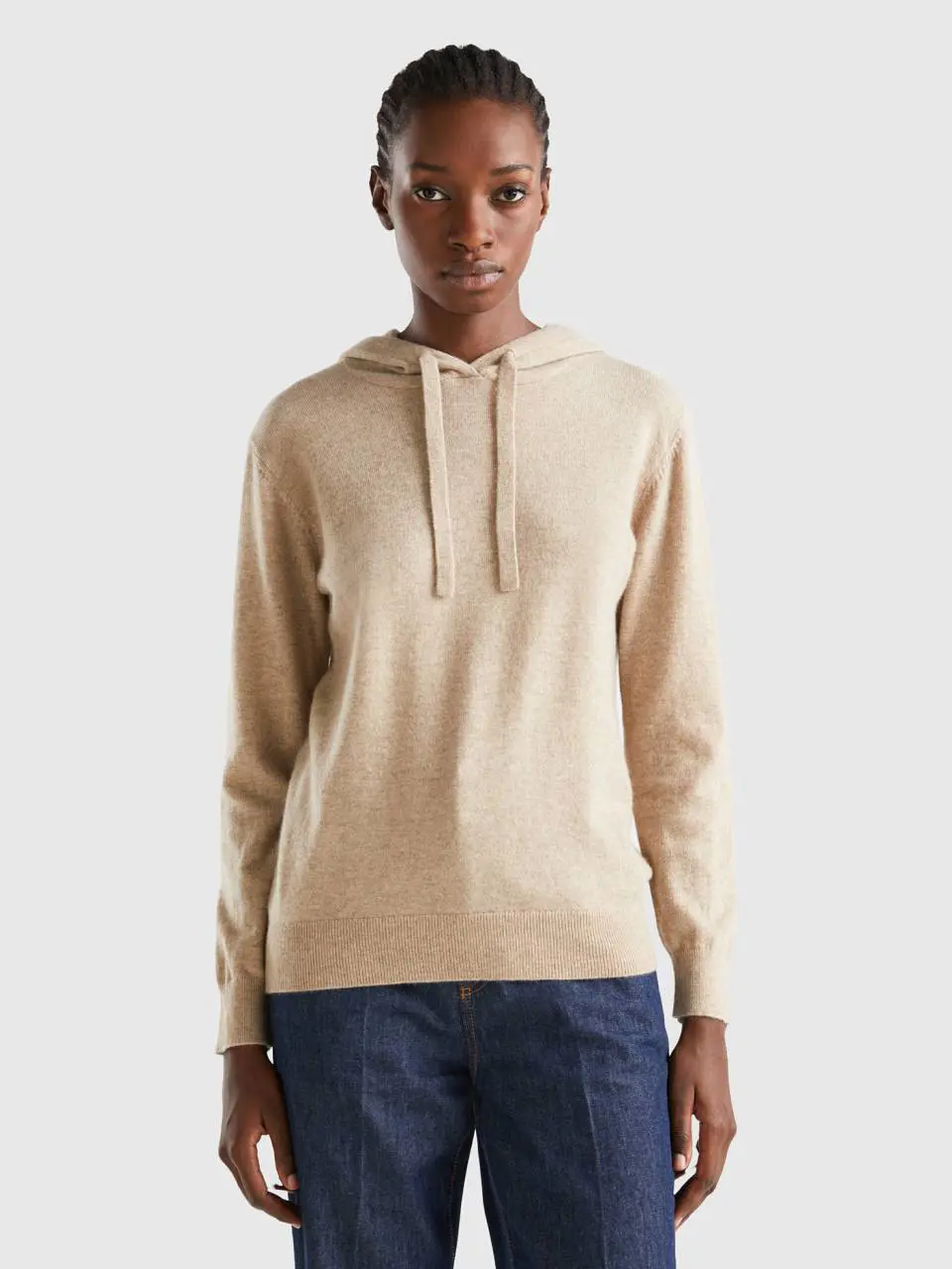 Benetton beige sweater with hood. 1