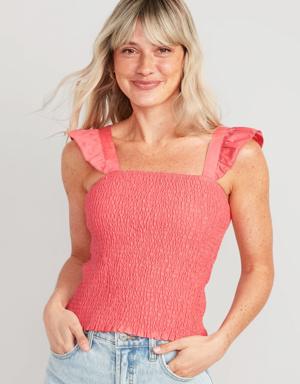 Old Navy Fitted Ruffle-Strap Smocked Cropped Top red