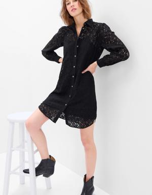 Lace Mini Shirtdress black