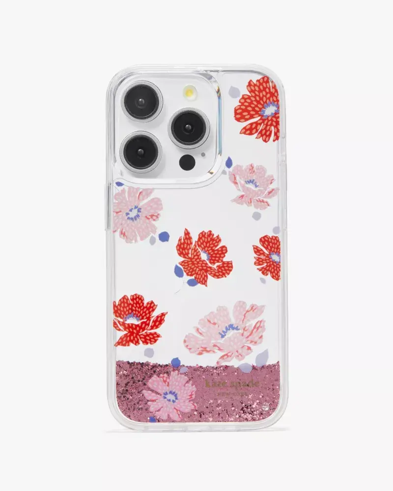 Kate Spade Dotty Floral Liquid Glitter iPhone 15 Pro Case. 1