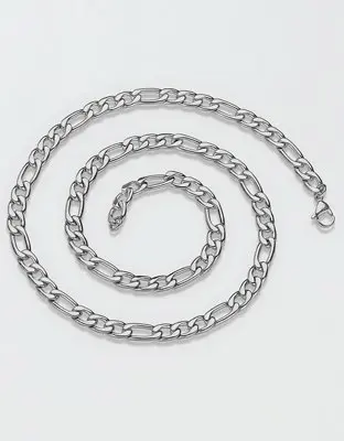 American Eagle West Coast Jewelry Polished Stainless Steel Figaro Chain Necklace. 2