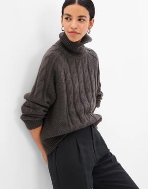 Cable-Knit Turtleneck Sweater gray