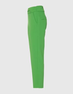 Pleated Detailed Green Carrot Trousers