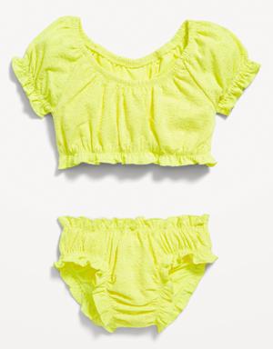 Old Navy Puff-Sleeve Ruffle-Trim Tankini Bikini Swim Set for Baby yellow