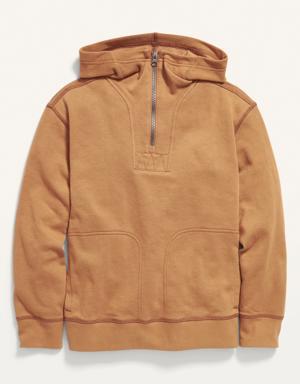 Quarter-Zip Utility Pullover Hoodie for Boys beige