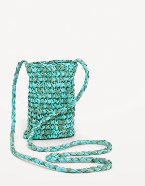 Straw-Paper Crochet Crossbody Bag for Women green