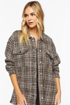 Forever 21 Forever 21 Plaid Tweed Frayed Shacket Brown/Multi. 2