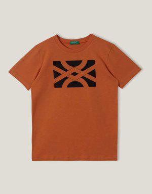 Erkek Çocuk Turuncu Benetton Su Baskılı T Shirt