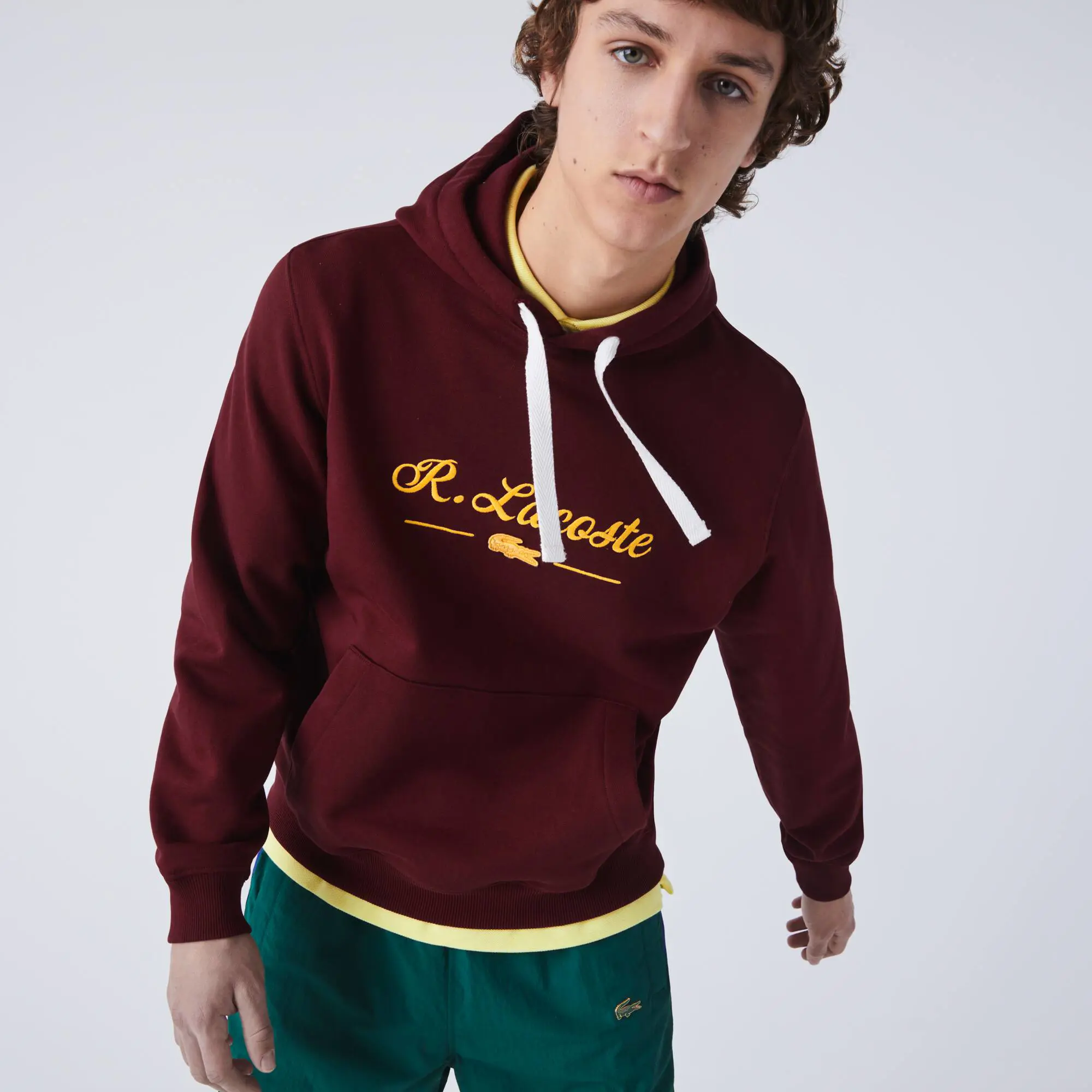 Lacoste Men’s Embroidered Lettering Hooded Cotton Fleece Sweatshirt. 1