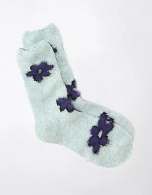 Fuzzy Flower Crew Sock