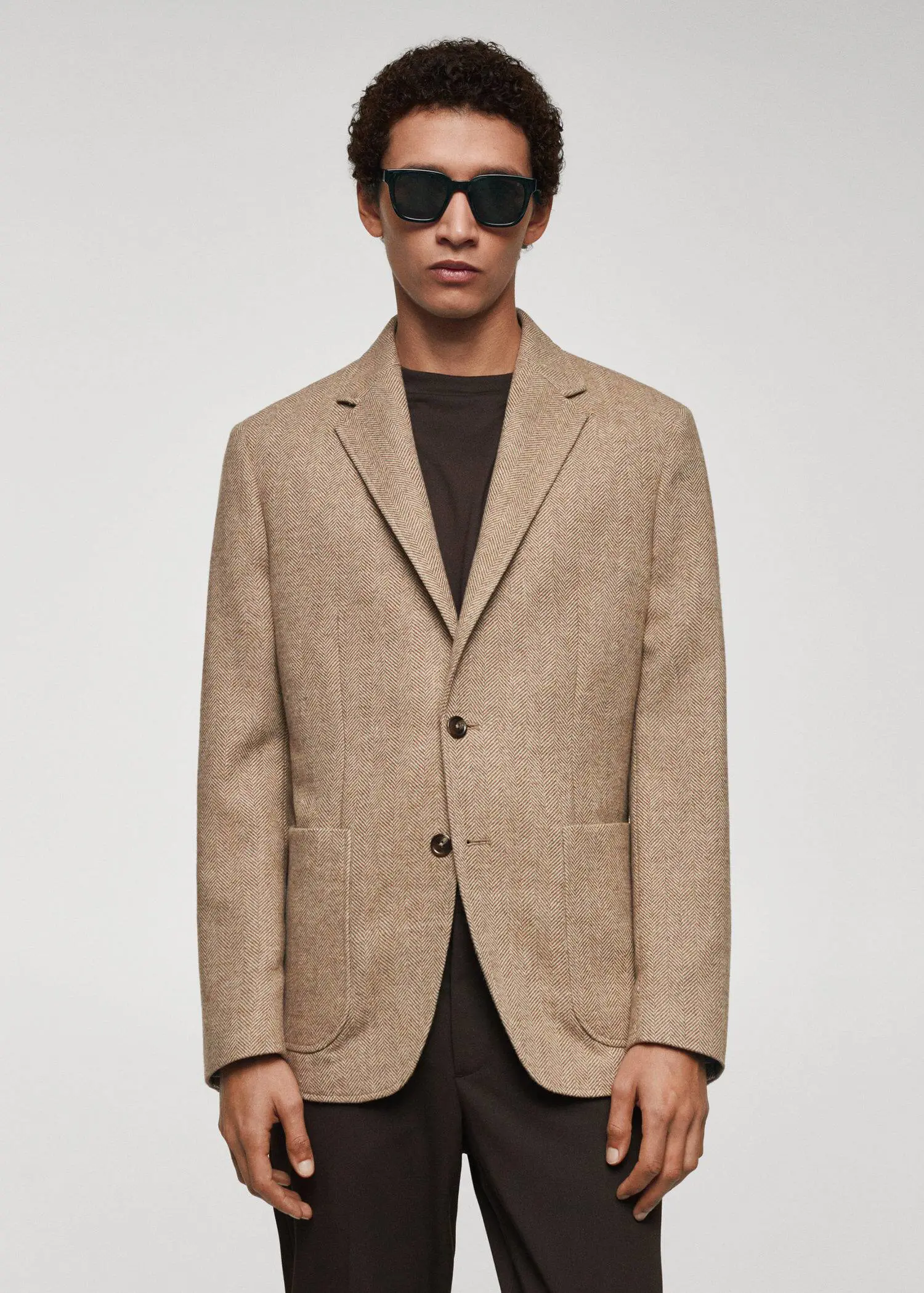 Mango Slim-fit herringbone wool suit jacket. 1