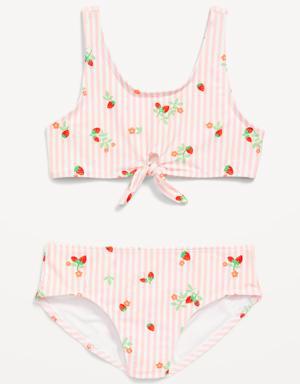 Tie-Front Bikini Swim Set for Girls pink