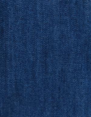 Mavi Cut-Out Detaylı Denim Bluz