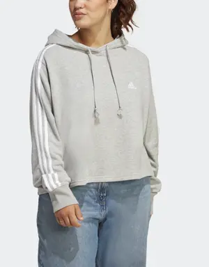 Adidas Sweat-shirt à capuche court en molleton à 3 bandes Essentials (Grandes tailles)