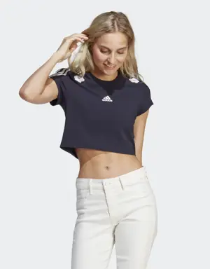 3-Stripes Cropped Tee with Chenille Flower Patches