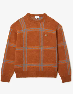 Unisex Relaxed Fit Tartan Pattern Wool Blend Sweater