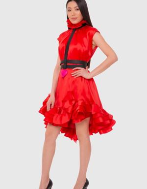 Ruffled Red Silk Dress