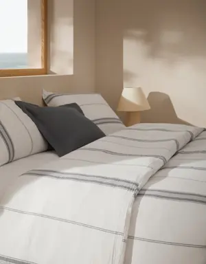 Texturierter Baumwollbettbezug mit Streifenmuster für 180 cm Bett