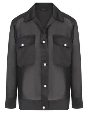 Long Sleeve Black Satin Jacket - 4 / BLACK