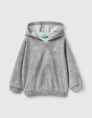 chenille sweatshirt with zip and hood
