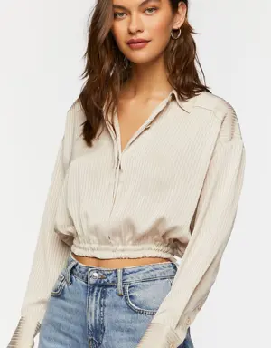 Forever 21 Cropped Satin Shirt Neutral Grey