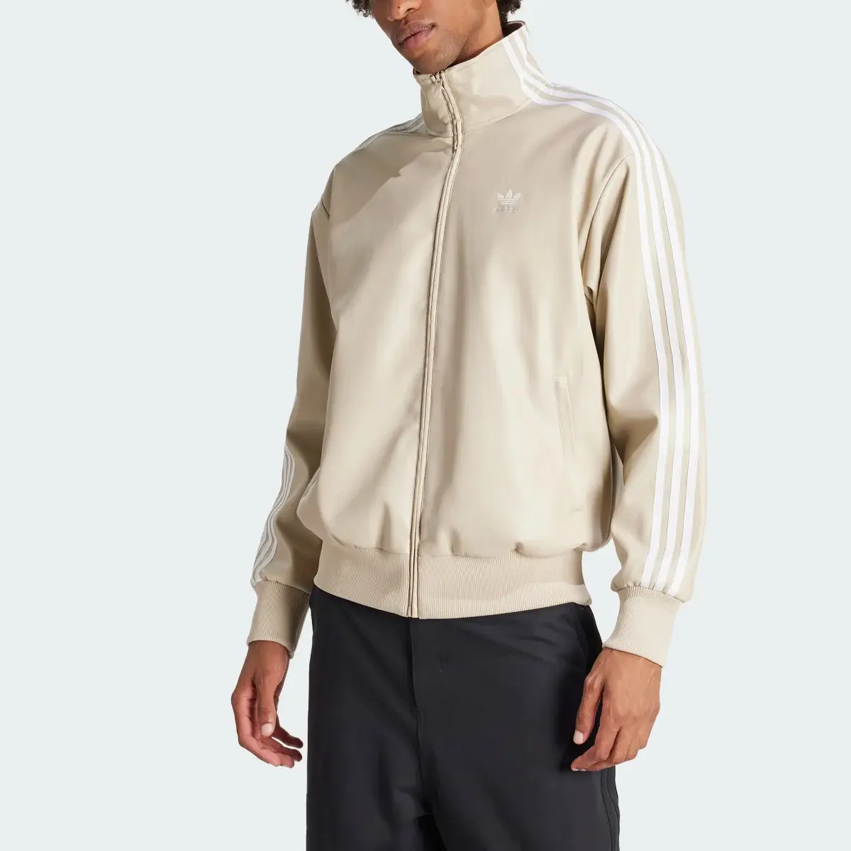 Adidas Faux Leather Adicolor 3-Stripes Loose Firebird Track Suit Jacket. 1