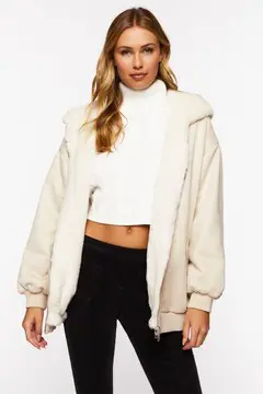 Forever 21 Forever 21 Faux Suede Zip Up Jacket Cream. 2