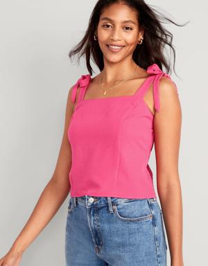 Fitted Tie-Shoulder Cropped Dobby Corset Cami Top for Women pink