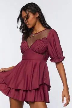 Forever 21 Forever 21 Tiered Sweetheart Mini Dress Wine. 2