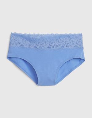 Organic Stretch Cotton Lace Hipster blue